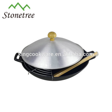 Wok inferior do ferro fundido do Cookware da cápsula super